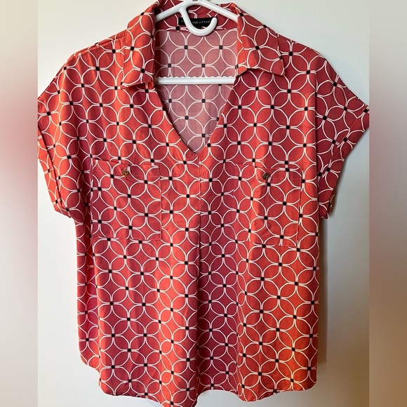 Adrienne Vittadini Geometric Salmon Colour Women's Top Short Sleeve size Large - Picture 1 of 7